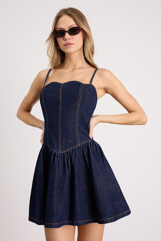 Lulus Phoenix Dark Wash Basque Waist Mini Dress in Blue | Lyst Lulus Phoenix Dark Wash Basque Waist Mini Dress in Blue | Lyst
