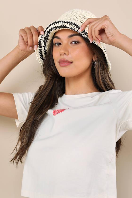 Lulus Esila Striped Straw Bucket Hat in White Lyst UK