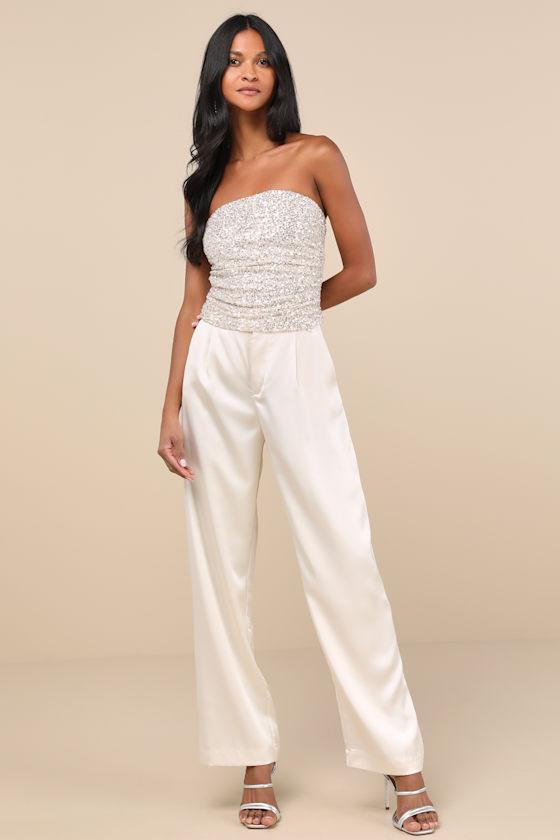 Lulus Marvelous Shine Mesh Sequin Strapless Crop Top in Natural Lyst UK