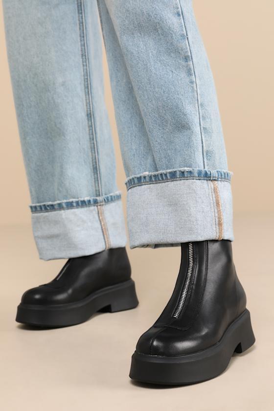 Steve Madden Jones Leather Zip-Front Platform Ankle Boots in Black