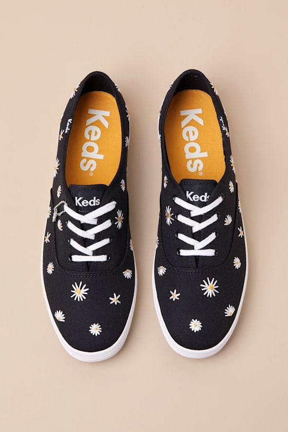 Keds Champion Canvas Embroidered Lace-Up Sneakers in Black Lyst UK