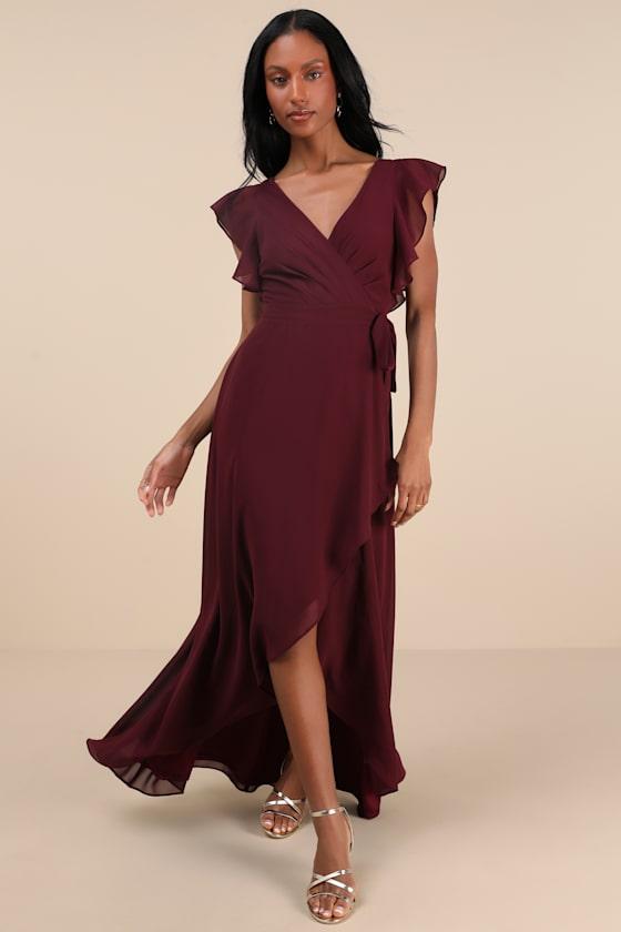 lulus make me move burgundy maxi dress Moonlit Magic Long Sleeve Maxi Dress Wine– Selfie Leslie main image 1