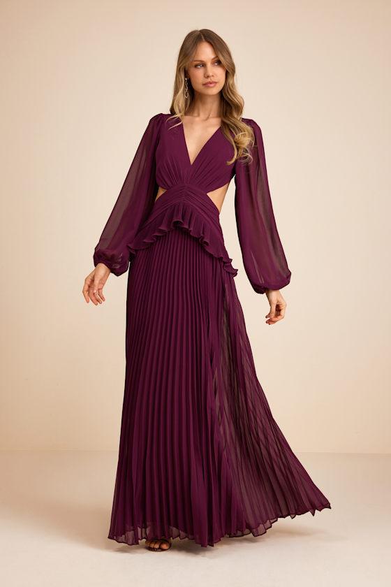 Lulus Chaelyn Plum Long Sleeve Cutout Maxi Dress in Red | Lyst Lulus Chaelyn Plum Long Sleeve Cutout Maxi Dress in Red | Lyst
