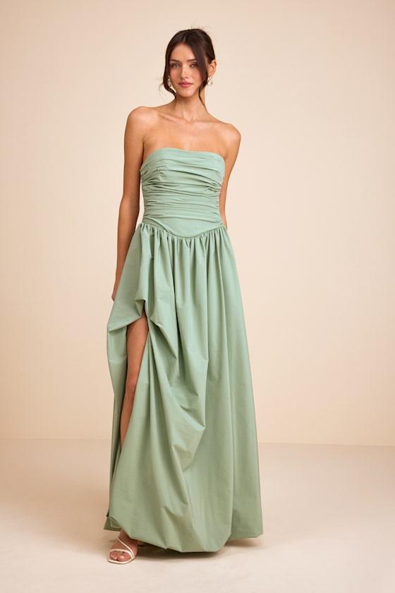 Lulus Marilou Strapless Ruched Lace-Up Maxi Dress in Green | Lyst Lulus Marilou Strapless Ruched Lace-Up Maxi Dress in Green | Lyst