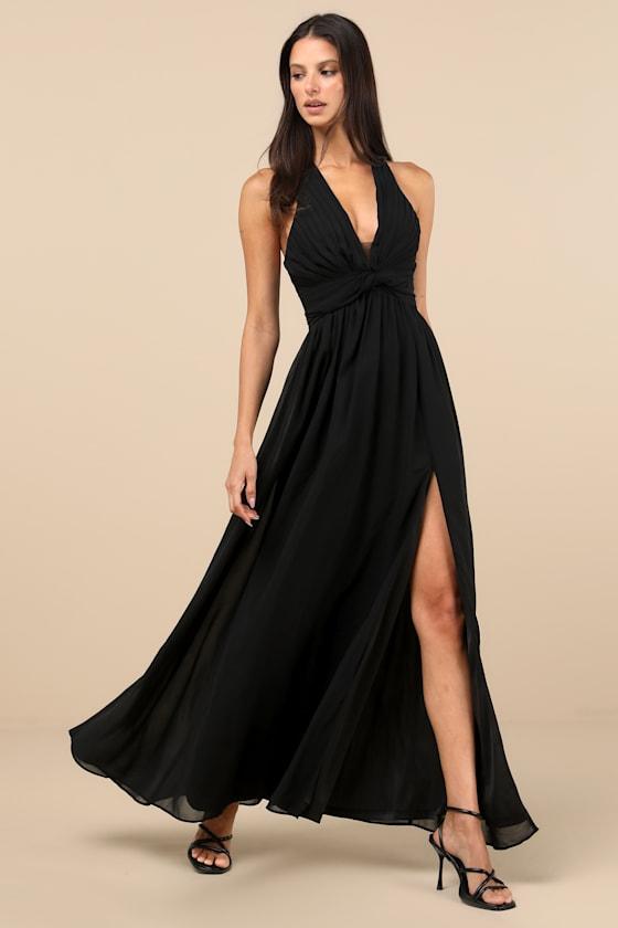 Lulus Marilina Pleated Twist-Front Maxi Dress in Black | Lyst Lulus Marilina Pleated Twist-Front Maxi Dress in Black | Lyst