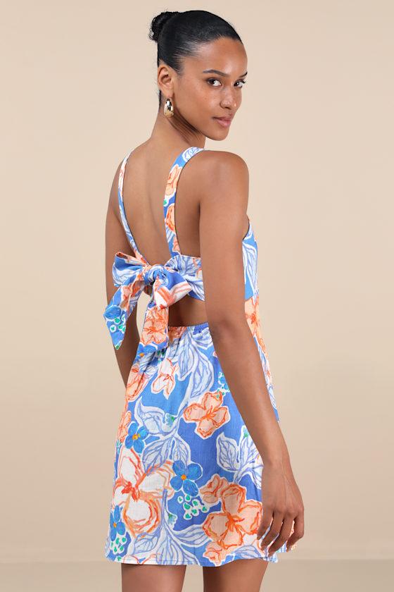 Rhythm Paradise Floral Tie-Back Mini Dress in Blue Lyst UK