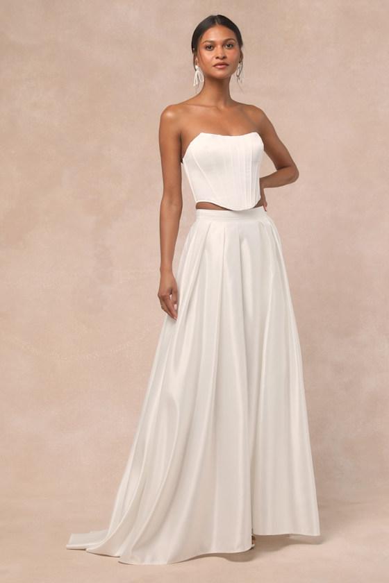 knee length dresses for ladies Lulus Love Garden Ivory 3D Floral Embroidered Strapless Maxi Dress