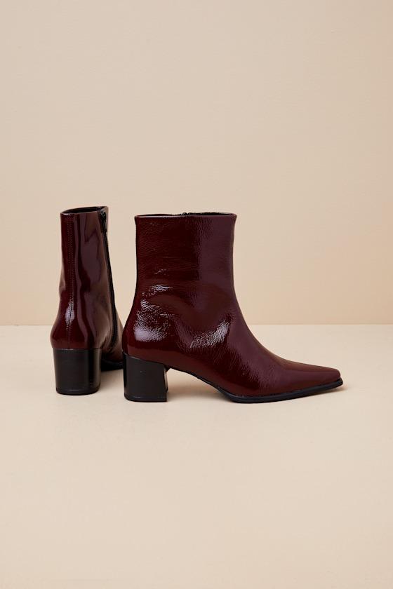 Pointed toe patent leather booties discount