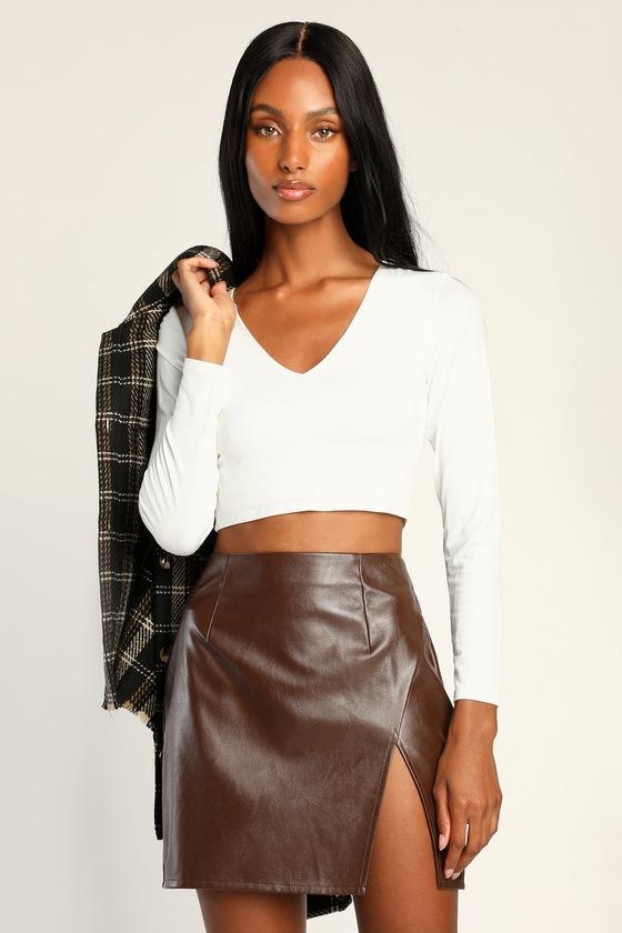 Lulus Walking The Walk Dark Vegan Leather Mini Skirt in Natural Lyst UK