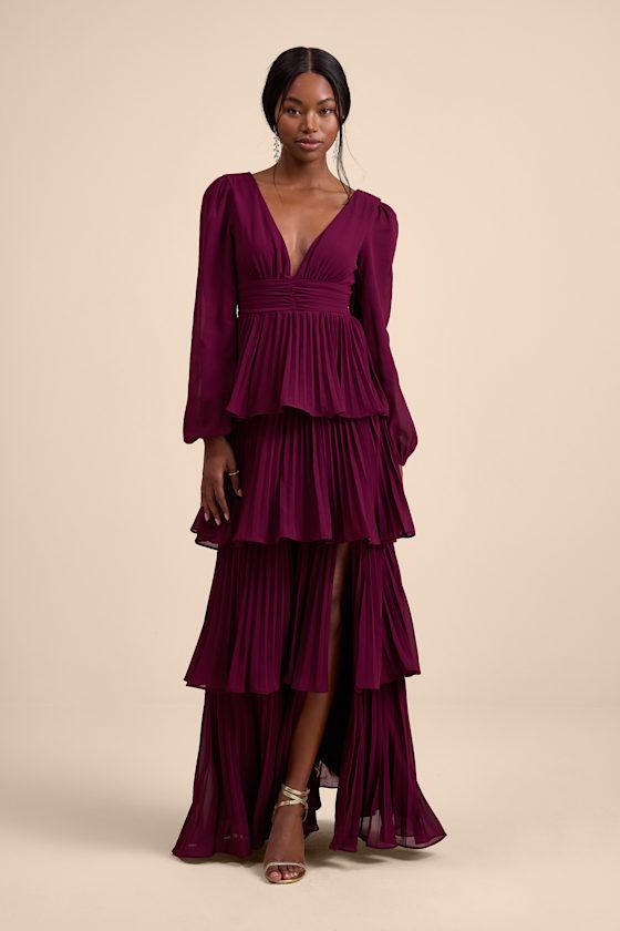 Lulus Graceful Finesse Plum Pleated Long Sleeve Maxi Dress in Purple | Lyst Lulus Graceful Finesse Plum Pleated Long Sleeve Maxi Dress in Purple | Lyst