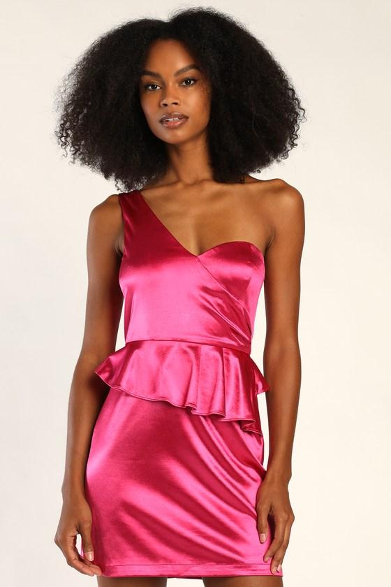 Pink satin bodycon mini dress outlet