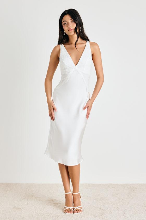 white dress a line A Line One Shoulder Side Slit Satin Wedding Dress QW2101 – SQOSA