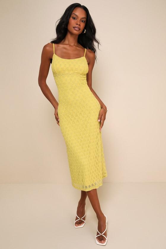 Lulus Lucky Girl Light Sleeveless Lace Midi Dress in Yellow Lyst UK