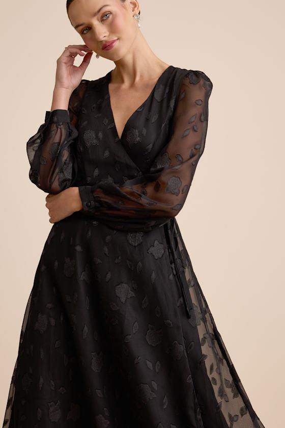 knee length dresses for ladies Black And Stone Floral Print Tie Side Wrap Midi Dress – AX Paris main image 0