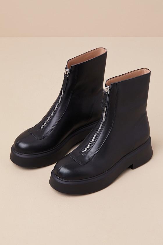 Steve Madden Jones Leather Zip-Front Platform Ankle Boots in Black