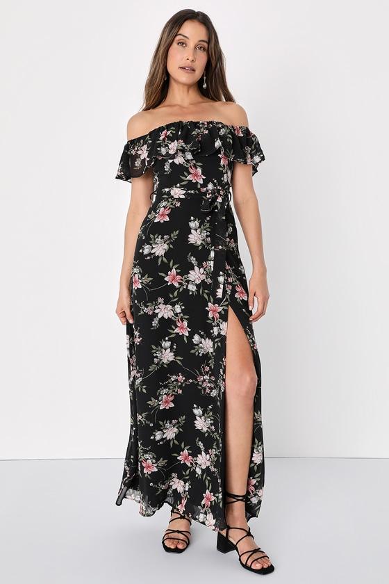 Lulus Amazing Moment Floral Print Off The Shoulder Dress in Black Lyst UK