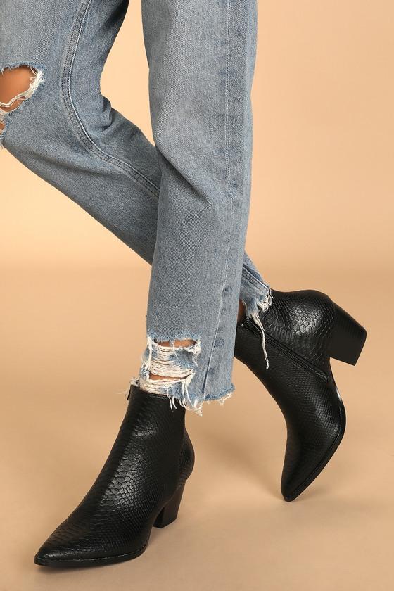 Lulus X Matisse Spirit Snake Pointed Toe Ankle Booties in Black Lyst