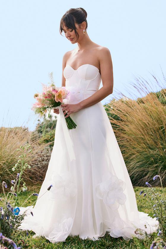 Lulus Somerie Strapless Organza Overlay Maxi Dress in White | Lyst UK