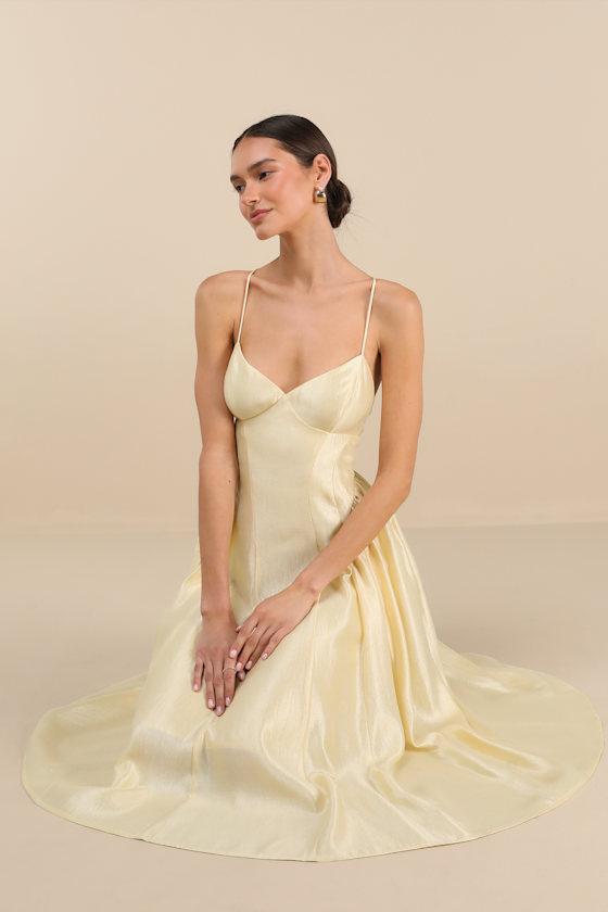 Lulus Paride Shiny Gathered Lace-Up Midi Dress in Natural Lyst