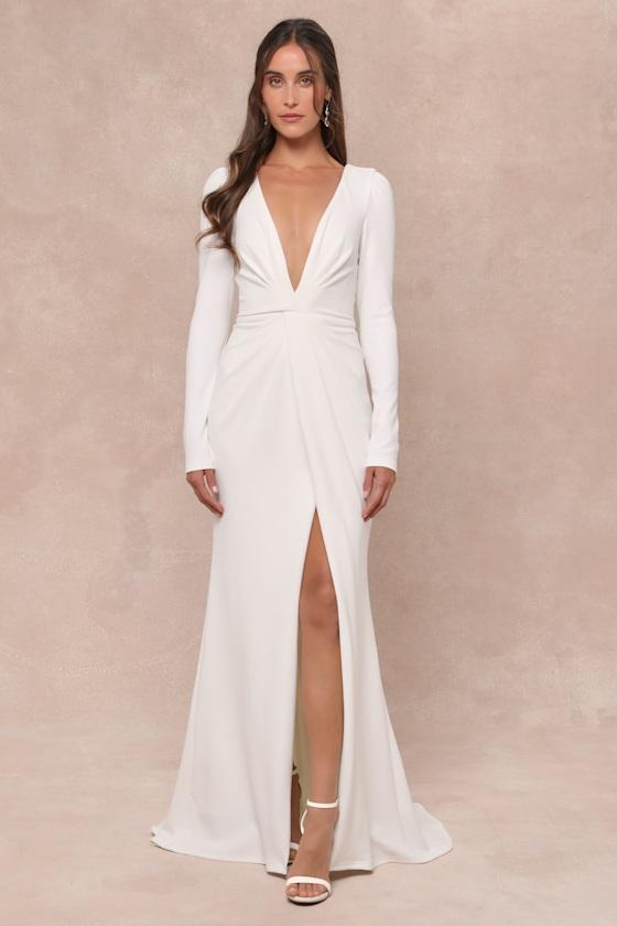 Lulus Stunning Romance Long Sleeve Mermaid Maxi Dress in Natural | Lyst UK