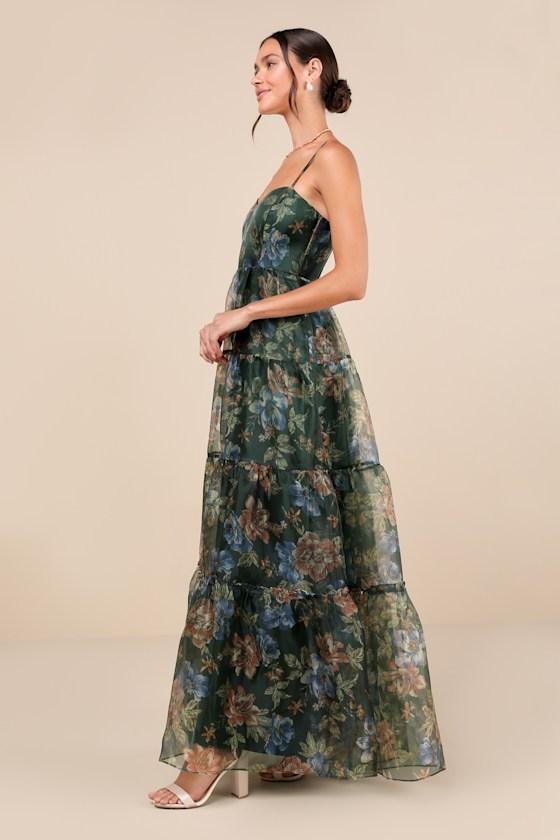 green floral organza dress Floral Watercolor Print Organza Maxi Dress – White Oak Boutique