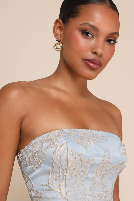 Lulus Aesthetic Pose And Jacquard Strapless Mini Dress in White | Lyst