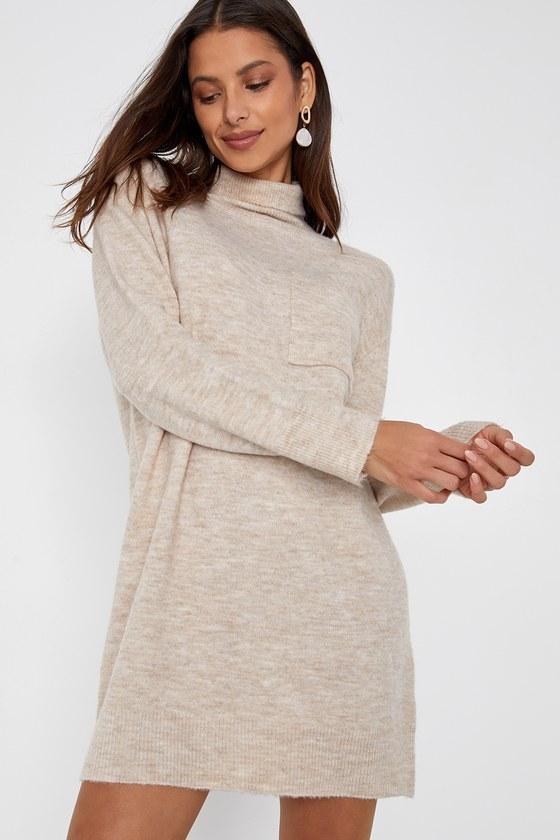 Lulus Positively Charming Heather Turtleneck Mini Sweater Dress in White Lyst UK