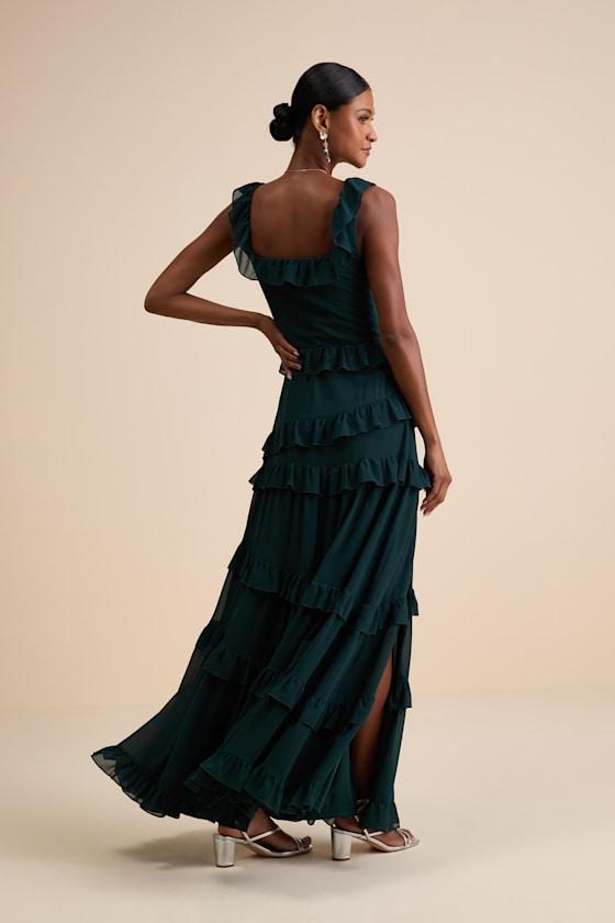 green emerald velvet dress Emerald Green Glitter Maxi Tulle Prom Dress,Wedding Guest Dress,Weddin –  Simplepromdress main image 1