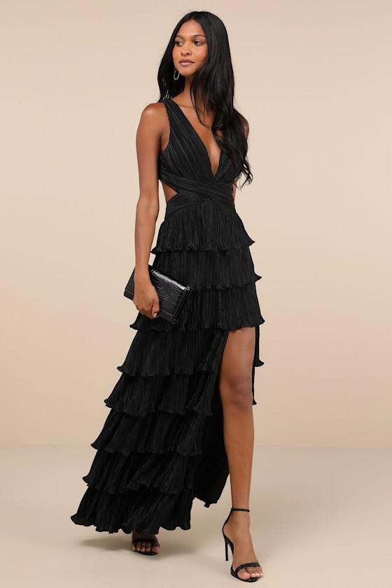 black sequin dress sleeves Black sequin and bugle bead embroidered dress with sheer sleeves