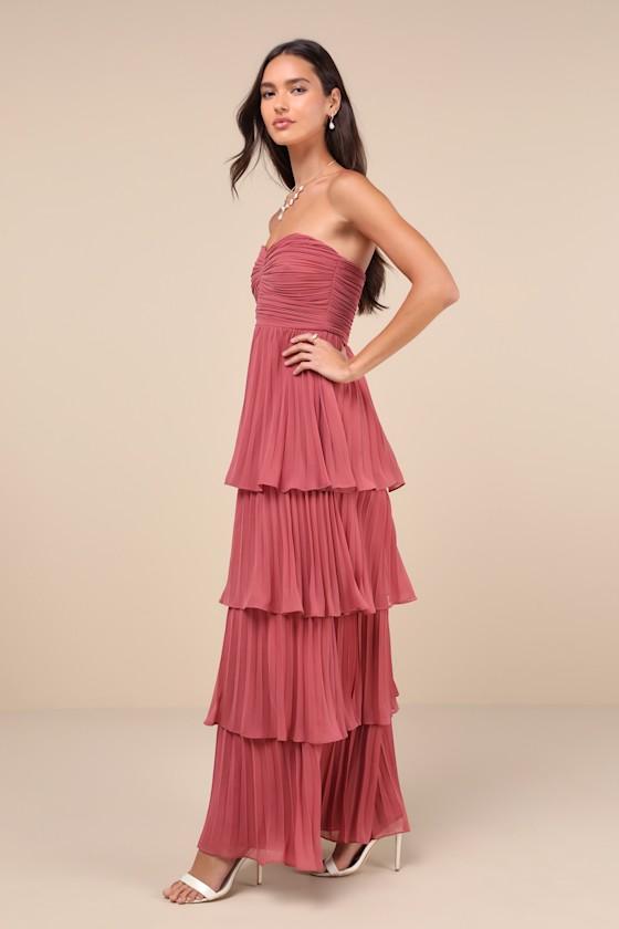 rusty rose bridesmaid dresses lulus Pink Compelling Romantic Rusty Rose Ruffled Tiered Maxi Dress | Womens | Small (Available in XS, M, L, XL) | 100% Polyester | Lulus