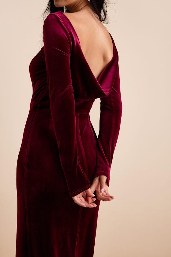 lulus red dress long sleeve Lovely Burgundy Gown - Long Sleeve Maxi Dress - Maxi Dress