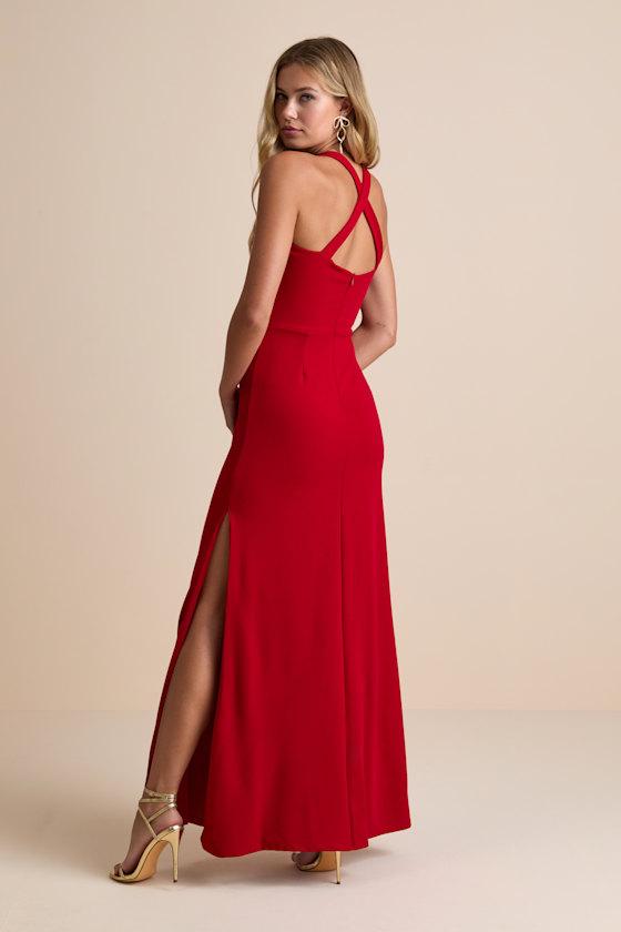 Lulus Perfectly Demure Backless Column Maxi Dress in Red | Lyst UK