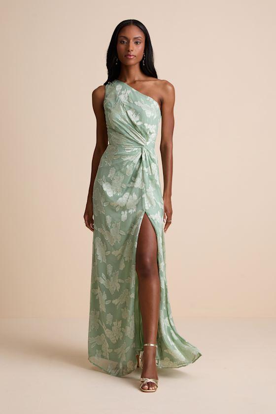 Lulus Renni Floral Jacquard One-Shoulder Maxi Dress in Green | Lyst