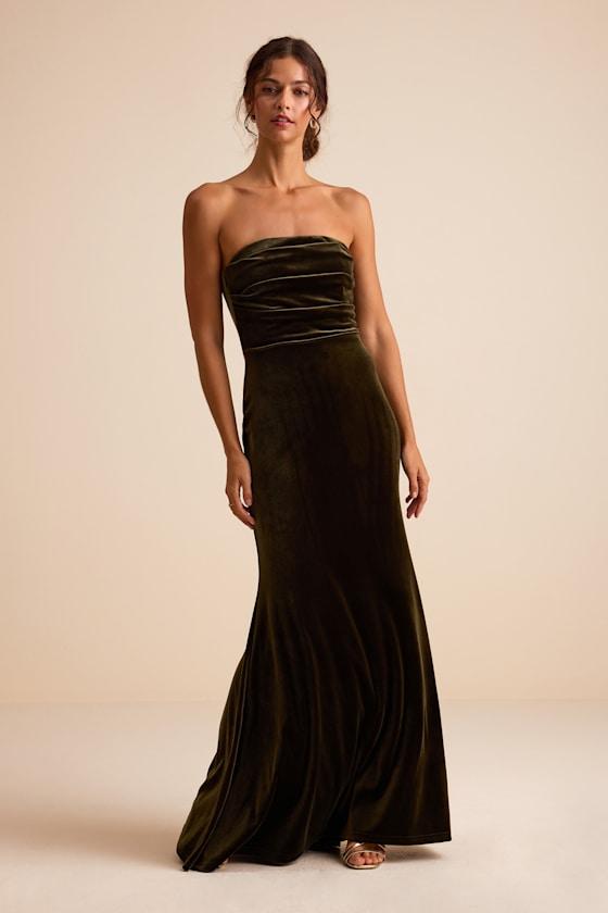 Lulus Maren Velvet Strapless Mermaid Maxi Dress in Black | Lyst