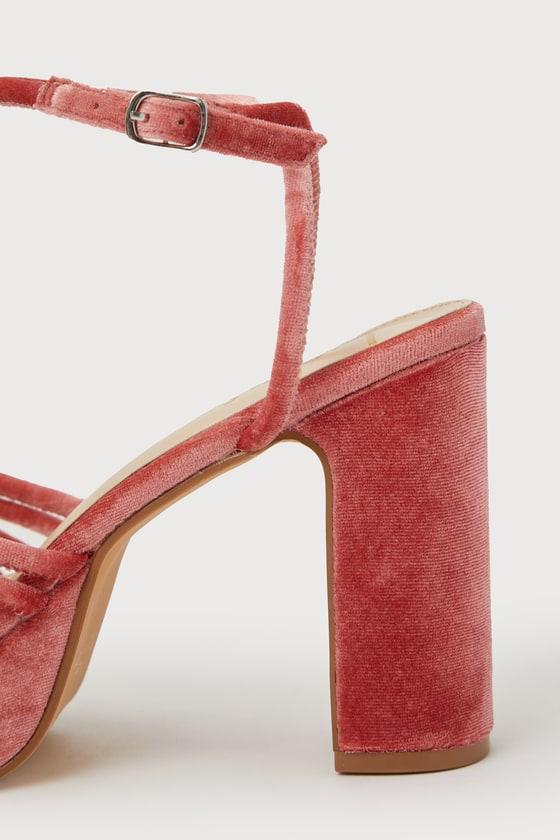 Pink velvet platform heels sales