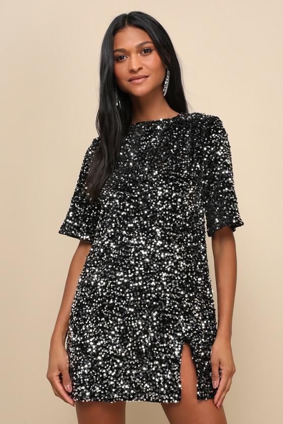 4th & Reckless Marca Sequin Tie-Back Short Sleeve Shift Dress in Natural |  Lyst