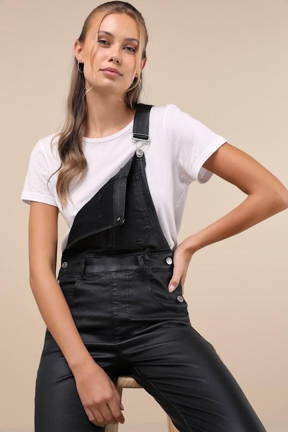 Daze Denim Broadway Coated Overalls in Black Lyst UK