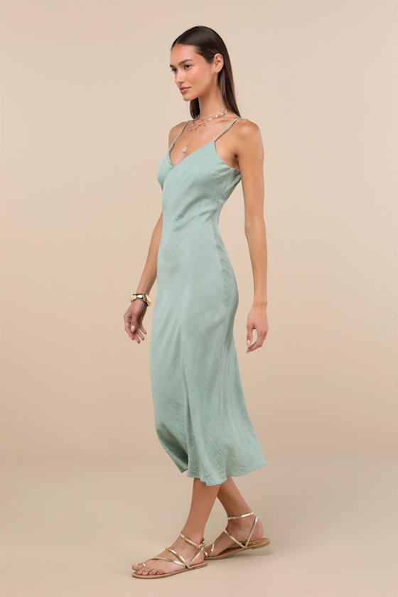 sage green midi slip dress Sage Green Slip Dress - Satin Midi Dress Minimalist Style main image 0
