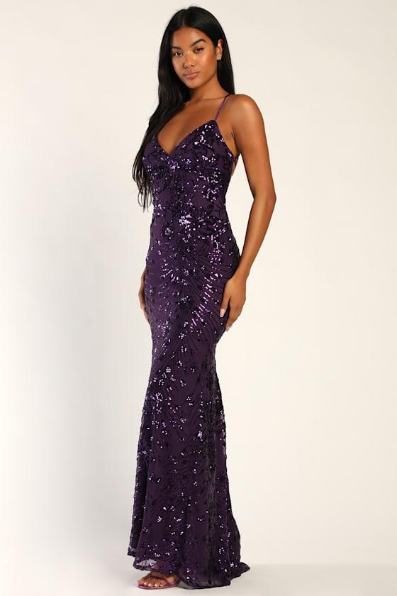 Lulus Photo Finish Sequin Lace-Up Maxi Dress in Purple | Lyst