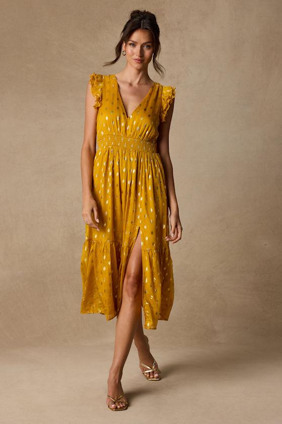 lulus yellow midi dress Light Yellow Dress - Fluttery Sleeve Dress - Yellow Midi Dress