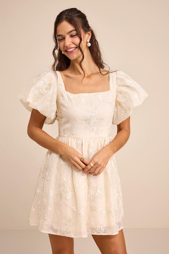 puff sleeve mini white dress Womens Six Stories White Isla Split Sleeve Bubble Hem Mini Dress US 4