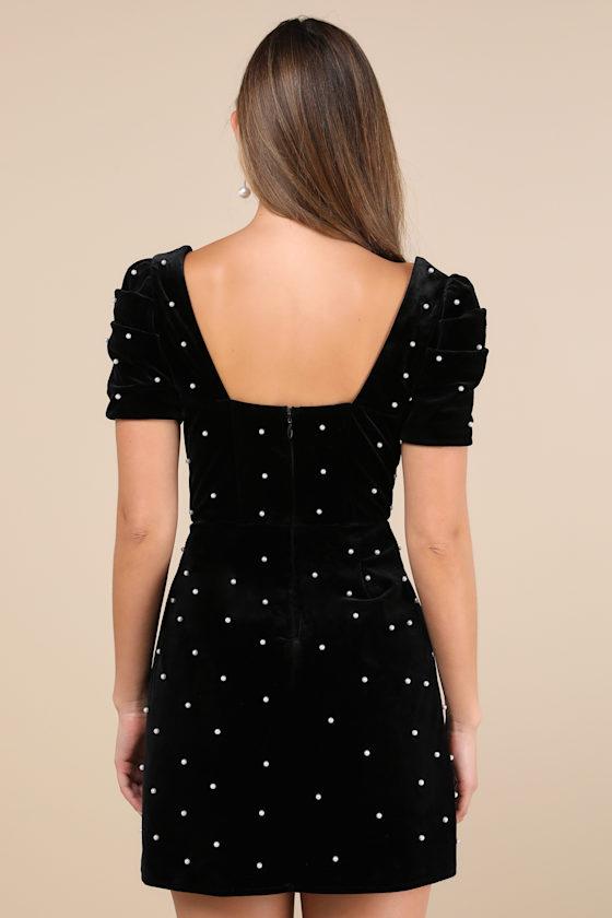 Lulus Luxe Possibilities Velvet Pearl Mini Dress in Black | Lyst