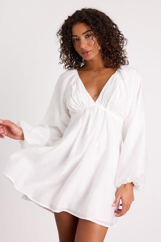 chinese dress ladies Women's Flowy Dress White Babydoll Mini Dress