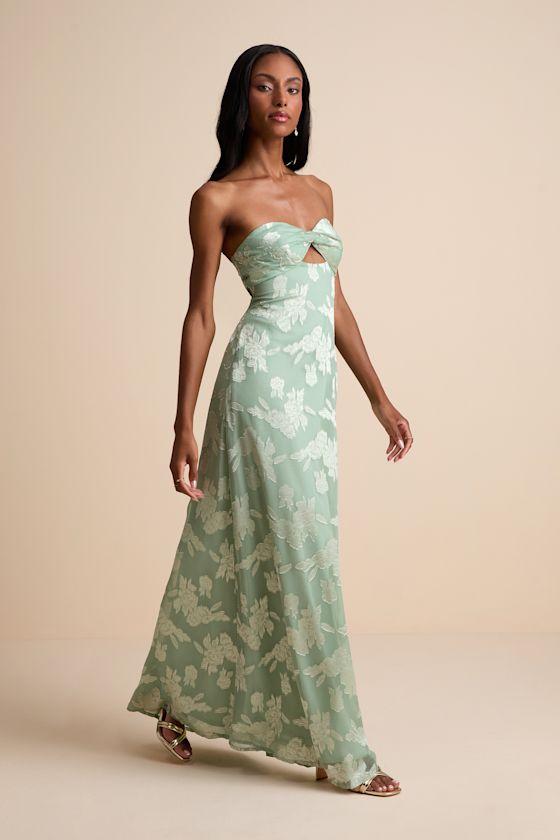 Lulus Danae Floral Jacquard Strapless Maxi Dress in Green | Lyst