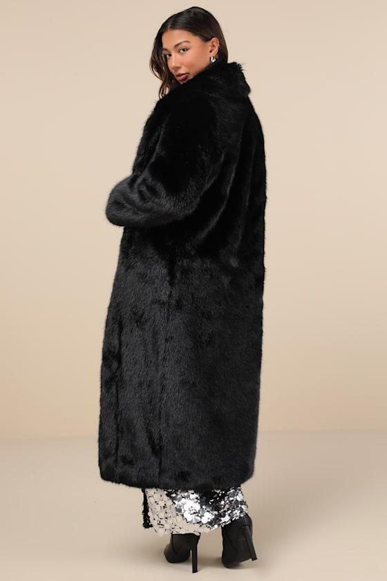 Avec Les Filles Avid Trendsetter Faux Fur Longline Coat in Black