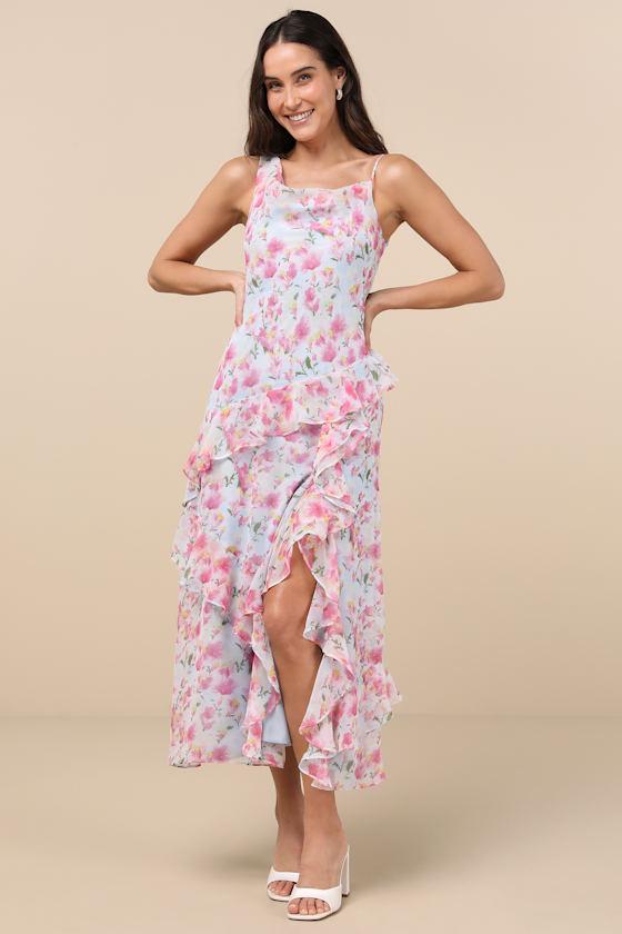 astr flutter sleeve asymmetrical floral maxi dress Ever-Pretty Floral Print Flutter Sleeve Side Split Maxi Formal Dress main image 1
