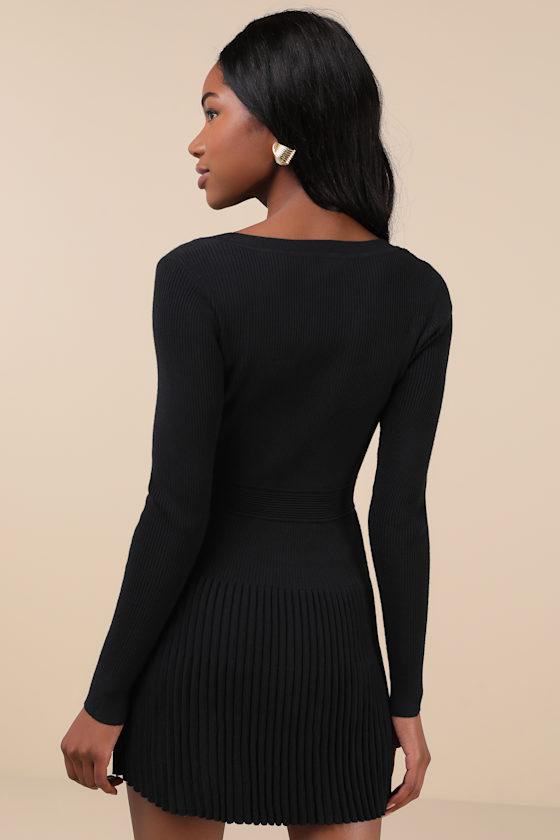 chinese dress ladies Rhapsody Long Sleeve Knit Mini Dress Black