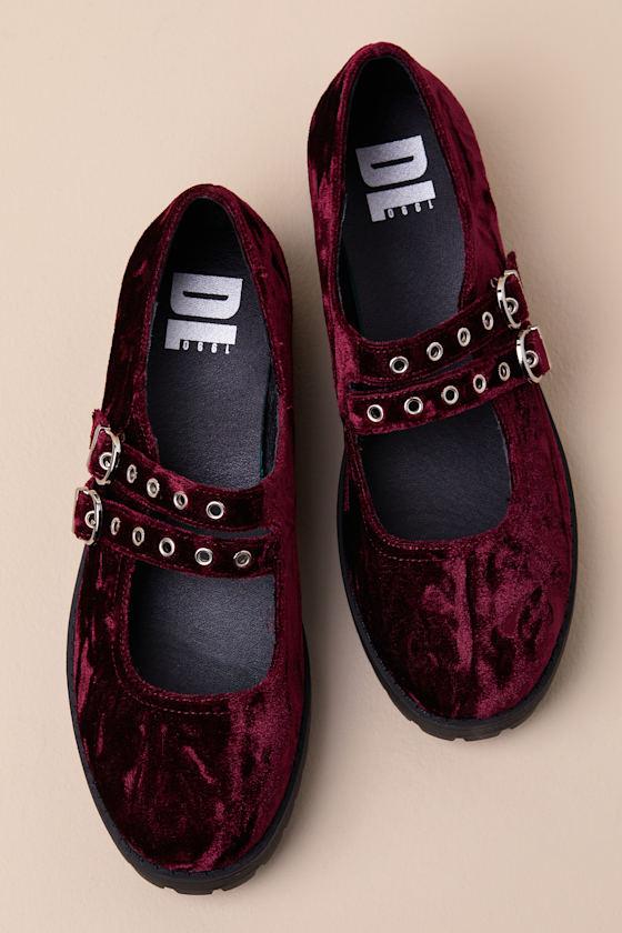Dirty Laundry Vagabond Wine Crushed Velvet Lug Sole Mary Janes