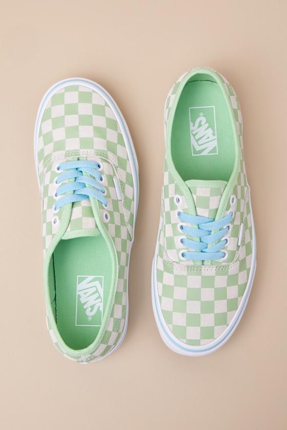 Vans Authentic Checkerboard Pistachio Lace-Up Sneakers in Blue