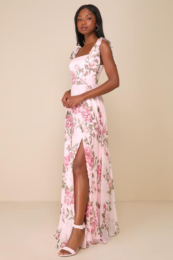 Lulus Love Me Forever Floral Tie-Strap Square Neck Maxi Dress in